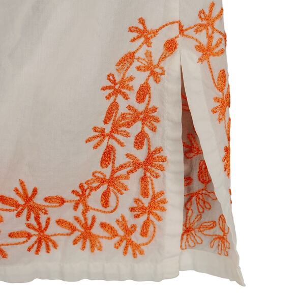 Snappy Turtle Tunic Top sz S Women White Orange Embroidered Paisley Floral Boho - Picture 12 of 12